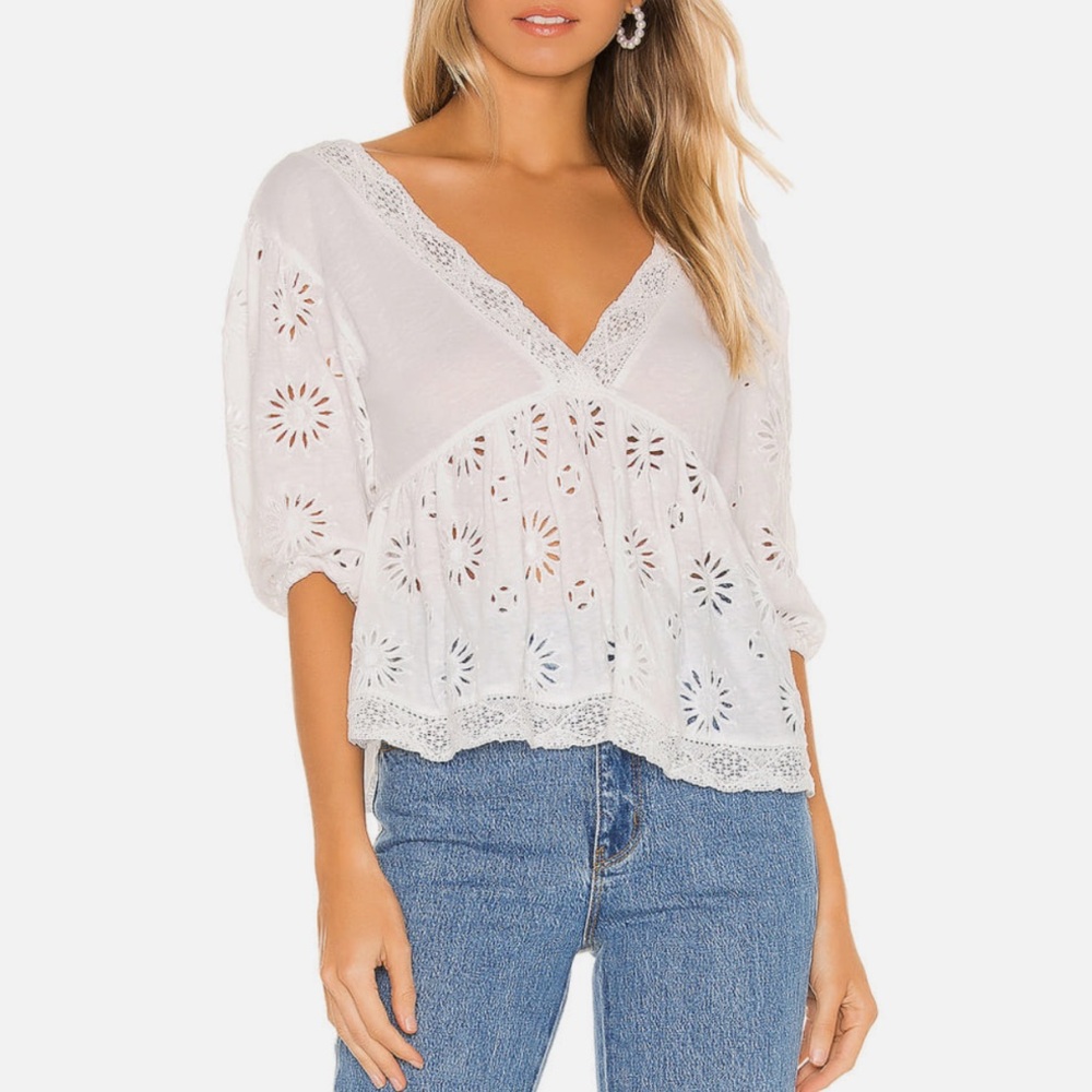 Free People Sweeter Side Eyelet Embroidered Blouse in White NWT - Picture 4 of 11